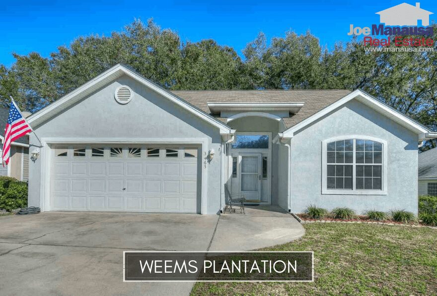 Weems Plantation Tallahassee FL Weems Plantation is a neighborhood of roughly 350 four and three-bedroom single-family detached homes that were mostly built 15 to 20 years ago.