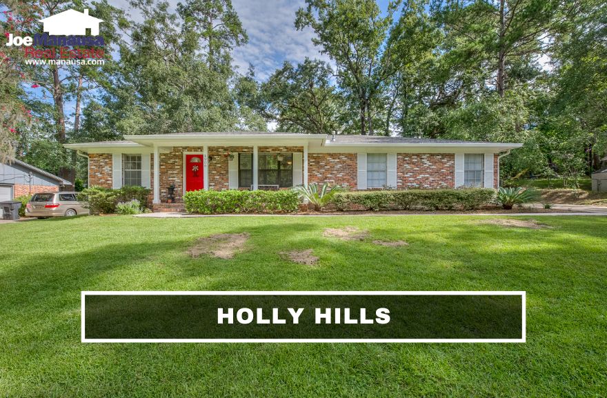 Holly Hills is a popular NW Tallahassee neighborhood with roughly 340 four and three-bedroom single-family detached homes on lots up to half an acre.