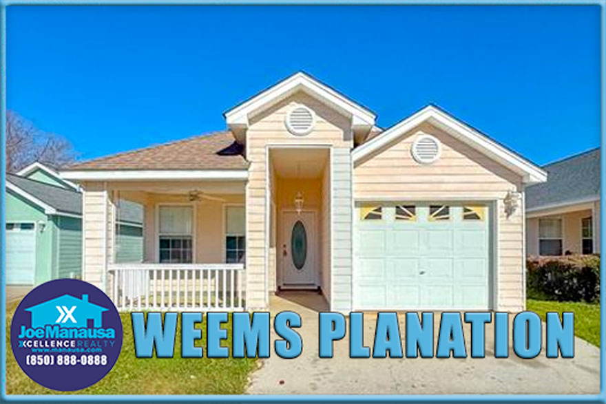 Weems Plantation Tallahassee FL Nearly 350 well-kept houses shape Weems Plantation in Northeast Tallahassee. Builders completed most of them between 1999 and 2005. The homes span 1,200–2,000 square feet, sit on quarter-acre lots, and feature modern conveniences.