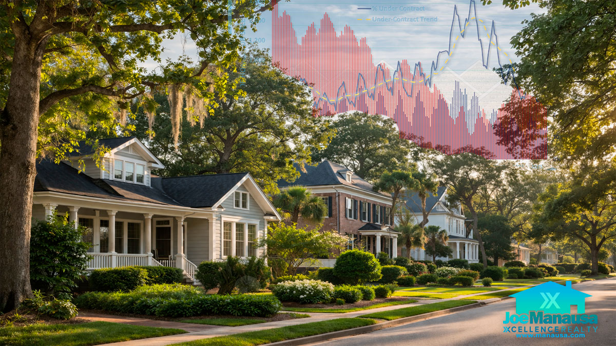 Feature image for the Leon County Housing Market report showing an attractive North Florida neighborhood with subtle market trend visuals