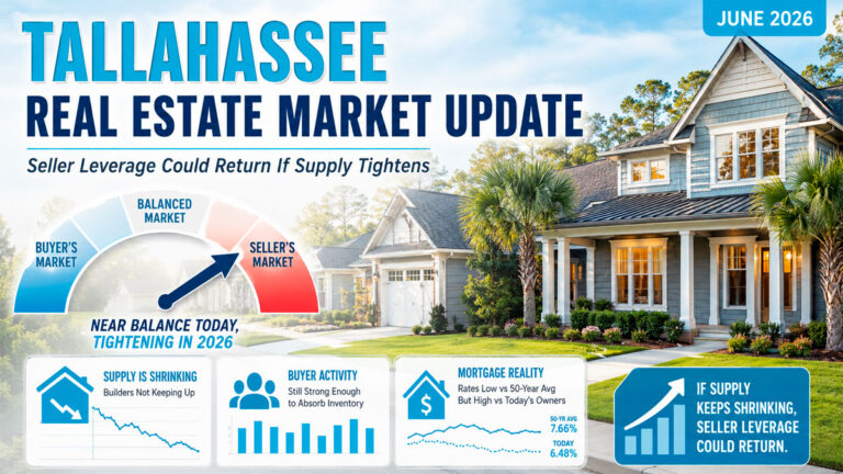 Tallahassee Real Estate Market Update showing the housing market near balance as supply tightens in 2026.