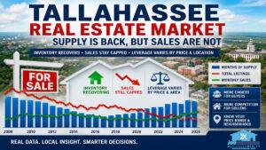 Tallahassee real estate market supply and demand update showing inventory recovery, capped sales, and changing buyer-seller leverage